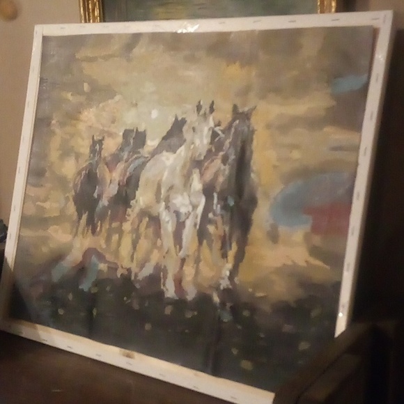 Hand Painted Running Horses On Canvas No Frame - 16"X20" - Picture 3 of 4